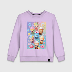 Свитшот хлопковый детский Улыбающиеся яркие разноцветные стаканчики с bubble, цвет: лаванда