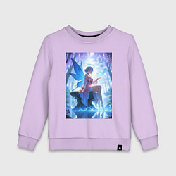 Свитшот хлопковый детский Прекрасная фея посреди лесного пруда, цвет: лаванда