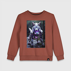 Свитшот хлопковый детский Киборг лиса с неоновой подсветкой, цвет: кирпичный