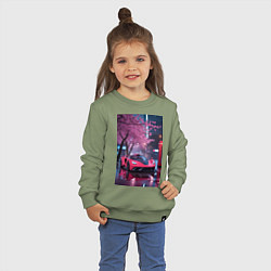 Свитшот хлопковый детский Суперкар и сакура, цвет: авокадо — фото 2