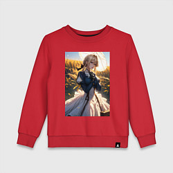 Свитшот хлопковый детский Вайолет Эвергарден на поле пшеницы, цвет: красный