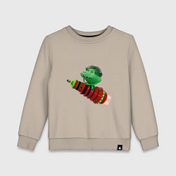 Свитшот хлопковый детский Зеленый монстр на красной ракете, цвет: миндальный