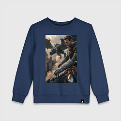 Свитшот хлопковый детский Рыцарь летит на драконе, цвет: тёмно-синий
