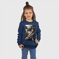 Свитшот хлопковый детский Рыцарь летит на драконе, цвет: тёмно-синий — фото 2