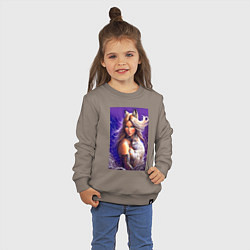 Свитшот хлопковый детский Девушка-лиса с лисёнком нейроарт, цвет: утренний латте — фото 2