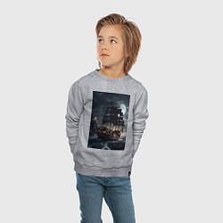 Свитшот хлопковый детский Пиратский корабль в шторм, цвет: меланж — фото 2