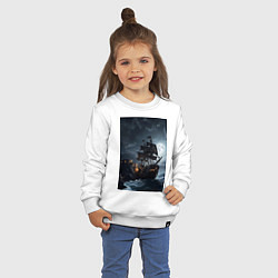 Свитшот хлопковый детский Пиратский корабль в шторм, цвет: белый — фото 2