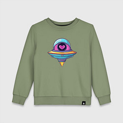 Свитшот хлопковый детский Инопланетная тарелка с сердечком, цвет: авокадо