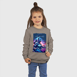 Свитшот хлопковый детский Cyber panther is esports player - neon glow, цвет: утренний латте — фото 2