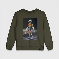 Свитшот хлопковый детский Полупрозрачный инопланетянин, цвет: хаки