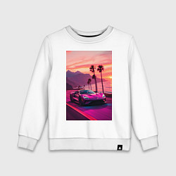 Свитшот хлопковый детский Суперкар едет около океана, цвет: белый