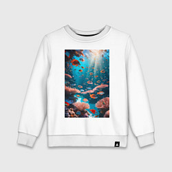 Свитшот хлопковый детский Подводный коралловый риф с рыбками, цвет: белый