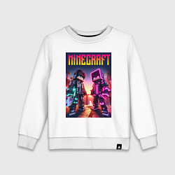 Свитшот хлопковый детский Minecraft - neon fantasy ai art, цвет: белый