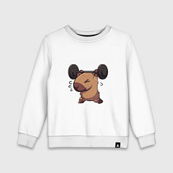 Свитшот хлопковый детский Капибара со штангой, цвет: белый