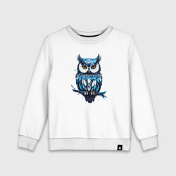 Свитшот хлопковый детский Голубой филин на ветке, цвет: белый