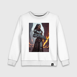 Свитшот хлопковый детский Девушка-Мандалорец в броне, цвет: белый