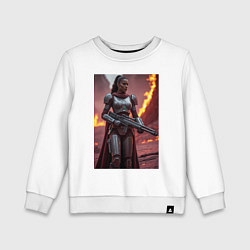 Свитшот хлопковый детский Девушка-Мандалорец в броне, цвет: белый