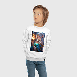 Свитшот хлопковый детский Прекрасная эльфийка-маг с шаром огня, цвет: белый — фото 2