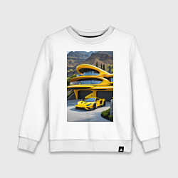 Детский свитшот Желтый суперкар у дома