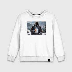 Свитшот хлопковый детский Горилла в костюме: зимний релакс, цвет: белый