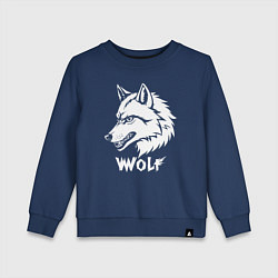 Свитшот хлопковый детский Волк с оскалом, цвет: тёмно-синий