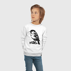 Свитшот хлопковый детский Графический воробей, цвет: белый — фото 2