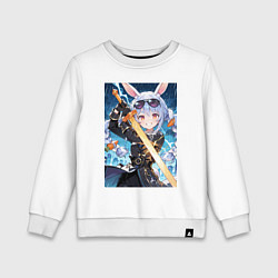 Свитшот хлопковый детский Крольчиха Пекора с мечем, цвет: белый