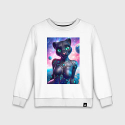 Свитшот хлопковый детский Cyber panther - ai art fantasy, цвет: белый