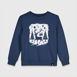 Свитшот хлопковый детский Олень в новогоднем лесу, цвет: тёмно-синий
