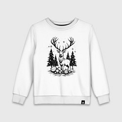 Свитшот хлопковый детский Олень в новогоднем лесу, цвет: белый