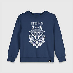 Свитшот хлопковый детский Живи свободно - волк в кельтском стиле, цвет: тёмно-синий