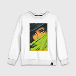 Свитшот хлопковый детский Зелёные глаза: пленительный взгляд в стиле поп-арт, цвет: белый