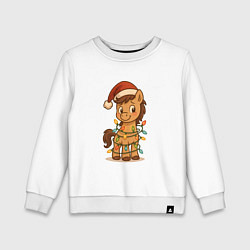 Свитшот хлопковый детский Лошадка в гирлянде, цвет: белый