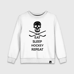 Свитшот хлопковый детский Eat sleep hockey repeat, цвет: белый