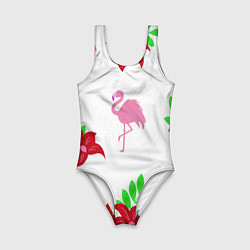Купальник для девочки Розовый фламинго с цветами, цвет: 3D-принт