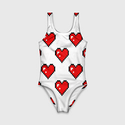 Купальник для девочки Сердца в стиле пиксель-арт, цвет: 3D-принт