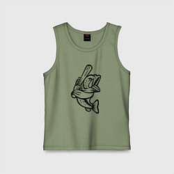 Майка детская хлопок Рыба с битой, цвет: авокадо