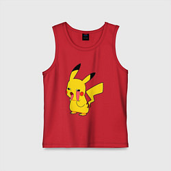 Майка детская хлопок Уставший Пикачу, цвет: красный