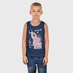 Майка детская хлопок Мышка и сакура, цвет: тёмно-синий — фото 2