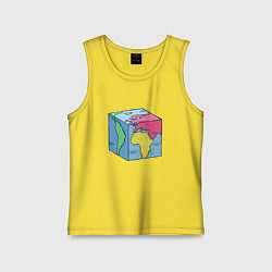 Майка детская хлопок Квадратный глобус земли, цвет: желтый