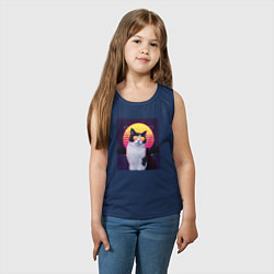 Майка детская хлопок Synthwave cat, цвет: тёмно-синий — фото 2