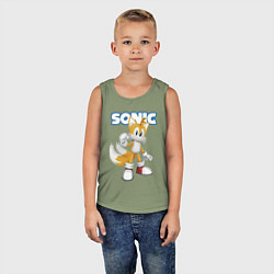 Майка детская хлопок Майлз Тейлз Прауэр Sonic Видеоигра, цвет: авокадо — фото 2