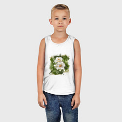 Майка детская хлопок Нежные белые цветы на зелёном акварельном фоне, цвет: белый — фото 2