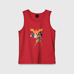 Майка детская хлопок Свинка и Чудо-Женщина DC Лига Суперпитомцы, цвет: красный