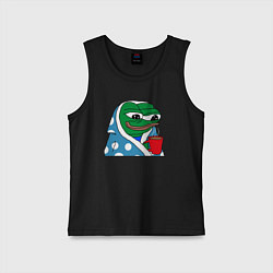 Майка детская хлопок Frog Pepe мем, цвет: черный