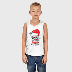 Майка детская хлопок Santa is not dead, skull in red hat, holly, цвет: белый — фото 2
