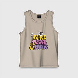 Майка детская хлопок Мир любовь и музыка, цвет: миндальный