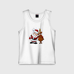Майка детская хлопок Санта и олень, цвет: белый
