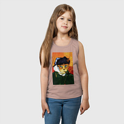 Майка детская хлопок Кот Ван Гога портрет с отрезанным ухом - пародия, цвет: пыльно-розовый — фото 2