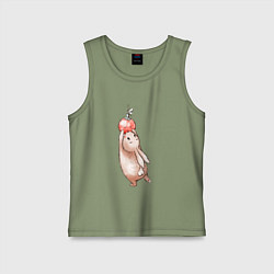 Майка детская хлопок Зайчик и елочная игрушка, цвет: авокадо